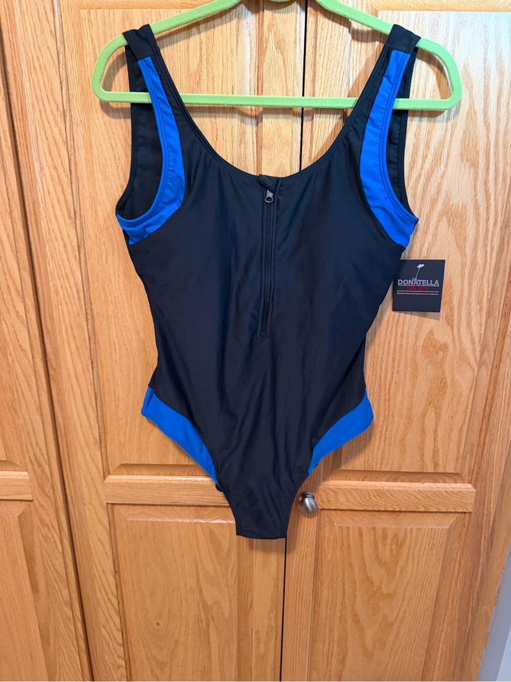 End of summer sale!! NWT Donatella Black/Blue One-Piece Suit, size Large